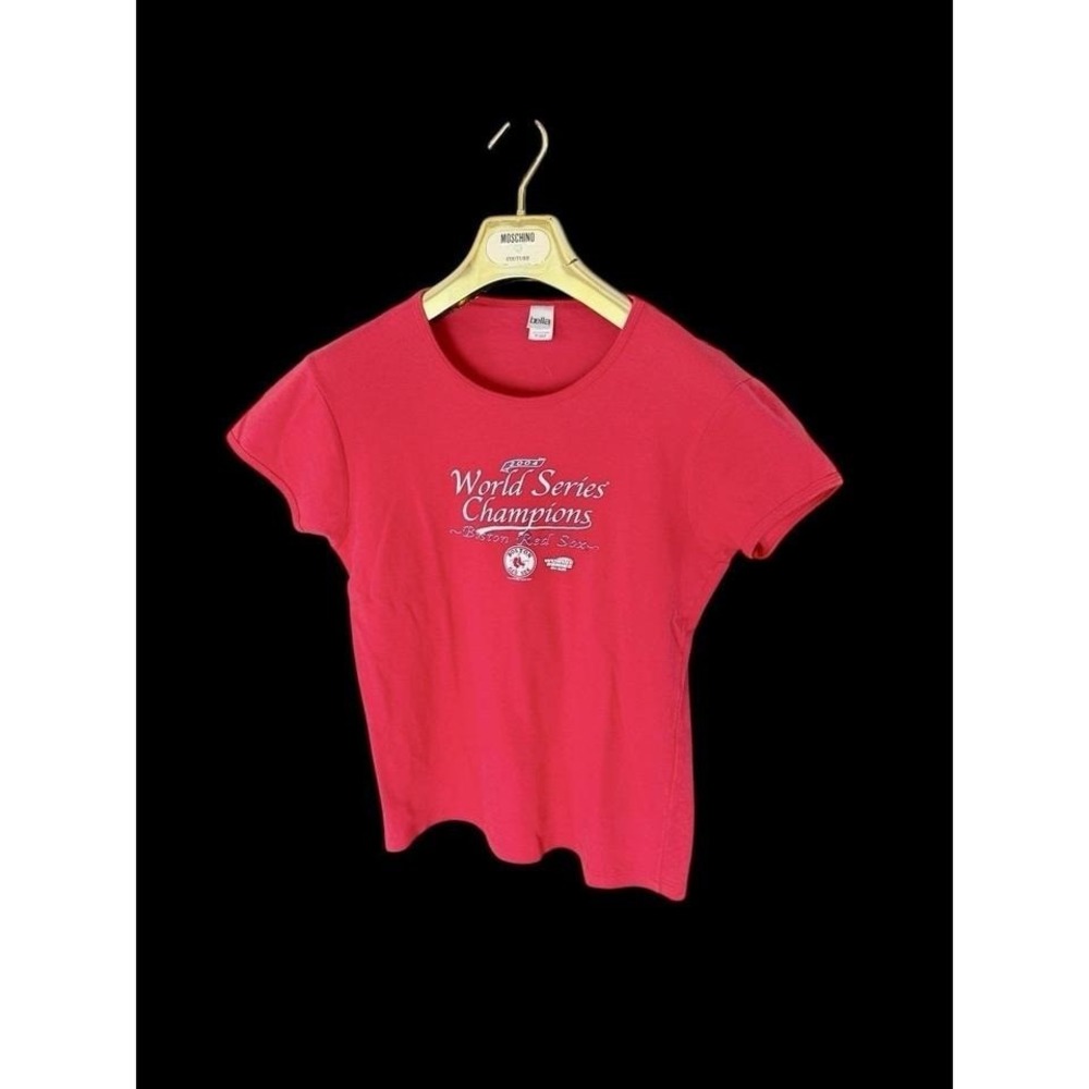 Y2K 2004 Boston Red Sox MLB World Series Champions Baby Tee Shirt Womens XL Red